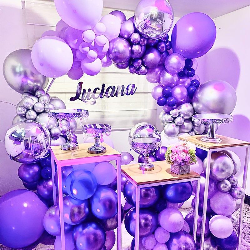 PartyWoo Purple Balloons, 140 pcs Lilac and Metallic Purple Balloons