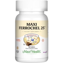 Maxi Health Iron Supplement - Gentle Iron Supplements for Men & Women - Ferrous Fumarate - Ferrochel 25 MG for Anemia & Red Blood Cell Production - Chelated Iron Pills - 100 Kosher Tablets