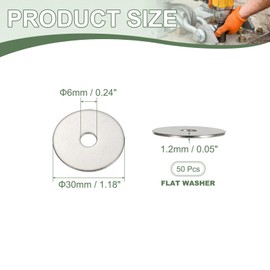 YELARXI Flat Washers, 304 Stainless Steel Hardware Assorted Washer, 30 x 6 x 1.2 mm Fit for Bolts Screws Industrial Use (50 Pack, Silver)