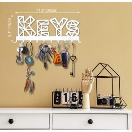 SirHoldeer Key Holder for Wall, Key Hooks Wall Mounted with 10 Hooks, Heavy Duty Key Hangers for Living Room Bathroom Kitchen Bedroom White Metal Key Racks Keys