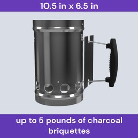 5 lb. Charcoal Chimney Starter – Durable Zinc Metal BBQ Starter with Heat Shield and Heat-Resistant Nylon Handle, Dimensions 10 1/2" x 6 1/2", Quick Charcoal Ignition for Grilling & Outdoor Cooking