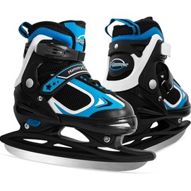 MammyGol Adjustable Ice Skates for Kids, Boys and Girls, Hockey Lace-Up Skate, Blue Ice Skating Size S for Beginner