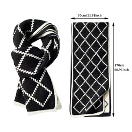 Kendwing Winter Knitted Scarves Men Women Scarf Winter Scarves & Scarves for Women, Two-Tone Checked Soft Wool Scarf, Fashion Warm Pashmina Women's Scarf Pair Style Winter Scarf Autumn Scarf, black