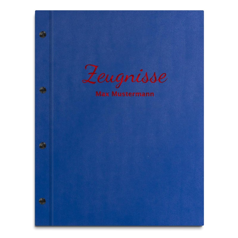Handmade Certificate Folder with Your Own Name in Blue Leather