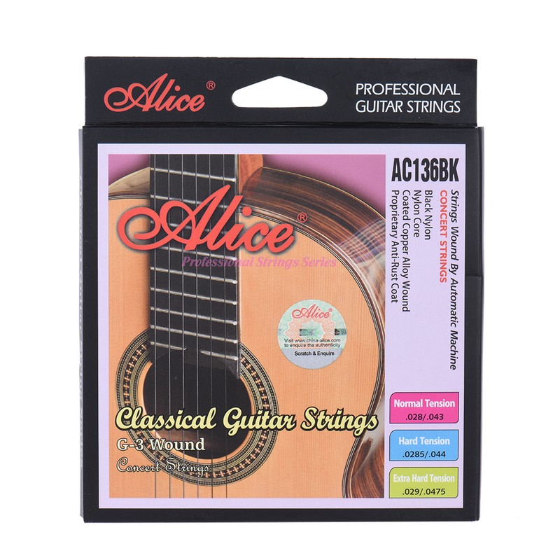 Alice AC136BK-H Black Nylon Classical Guitar Strings 6pcs/set (.0285-.044) Hard