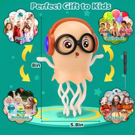 Vodolo Magic Electric Dancing Jellyfish Toy with Led Light and Music,Playful Automatic Steer Crawling Dancing Jellyfish with Smart Tentacle Explorer,Dancing Octopus Toy Tummy Time Baby Toys,Orange