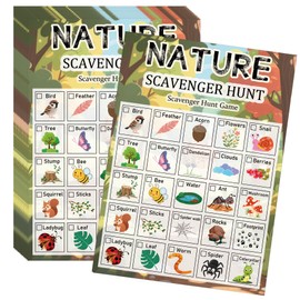 30 Pcs Nature Scavenger Hunt Cards 5 x 7 inch Road Car Travel Activities Camping Outdoor Indoor Seek and Find Nature Theme Scavenger Hunt Card of Family Educational Exploration Kit
