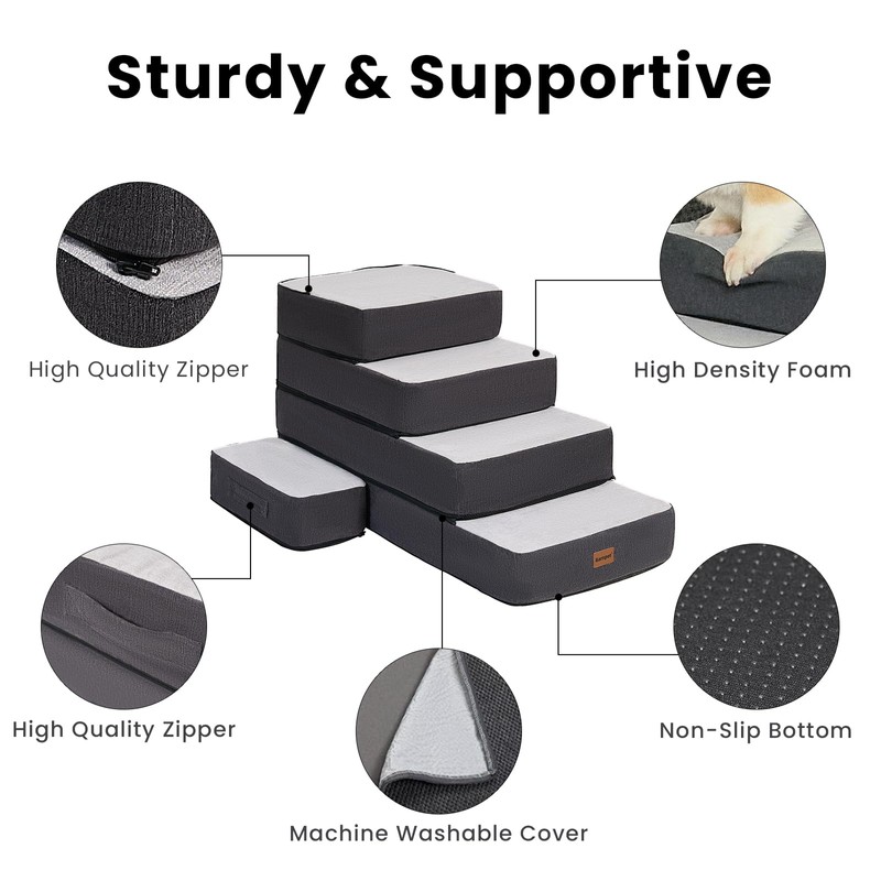 Garnpet 5-Step Adjustable Dog Stairs for High Beds, Dog Steps