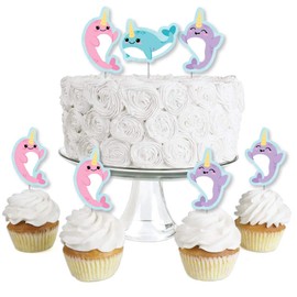 Narwhal Girl - Dessert Cupcake Toppers - Under The Sea Baby Shower or Birthday Party Clear Treat Picks - Set of 24