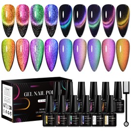 MEET ACROSS 9 Colors Cat Eye Gel Nail Polish + 3PCS Function Gel, Soak Off UV LED Lamp Magnetic Nail Polish Gel Nail Art with Magnet Stick (SET6, 12PCS)