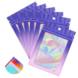 100 bolsas transparentes holográficas degradadas (3.1 x 5.1 pulgadas, morado rosa)