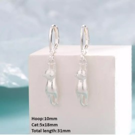 Unbranded 925 Silver Plated LeverBack Hoop Huggie Drop Dangle Cat French Wire Earrings S3