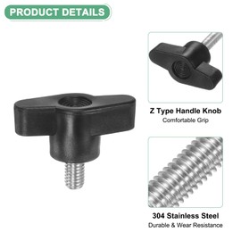 M METERXITY 5-Pack Thumb Screws, M6x10mm Tee Wing Knobs, T Shaped Handle Clamping Screw Knob for Woodworking/Machinery/Equipment, Metric Thread Thumbscrew [304 Stainless Steel, Black]