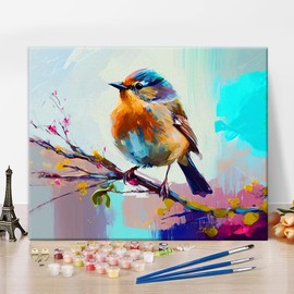 TISHIRON Fat Bird Paint by Numbers Kit for Adults, Oil Painting of Bird on the Branch, DIY Painting by Numbers, Easy Paint by Numbers Kit, Oil Painting, Acrylic Painting, Arts and Crafts, 16 x 20