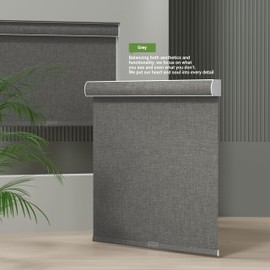 HOTSOON Blackout Roller Shades for Windows, Cordless, Linen Fabric, Roller Blinds, Thermal Insulated Fabric UV Protection, Roll Up Blinds for Home, Office, Grey, 22" W x 72" H