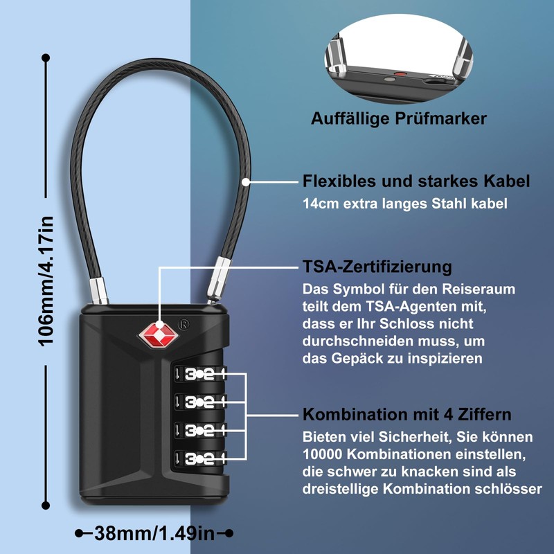 TSA Luggage Locks, [Opening Alarm Indicator] High Security 4-Digit Combination
