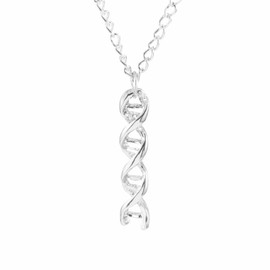 DNA Double Helix Chemistry Pendant Necklace Gold Silver Plated Unique Elegant 3D Spiral Science Biology Molecule Medical Lab Lightweight Chain Necklace for Women Science Lovers Jewelry Gifts (Silver)
