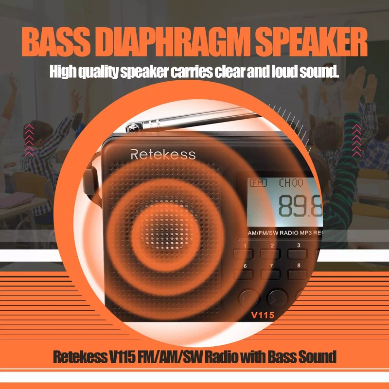 Retekess V115 Digital Radio AM FM, Portable Shortwave Radios, Rechargeable