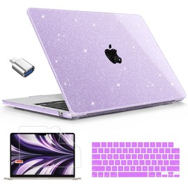 Mektron Case for MacBook Air 15 INCH 2024 M3 A3114 /2023 M2 A2941 Case with 15.3" Liquid Retina Display & Touch ID Cover, Plastic Hard Shell with Screen Protector, Glitter Purple