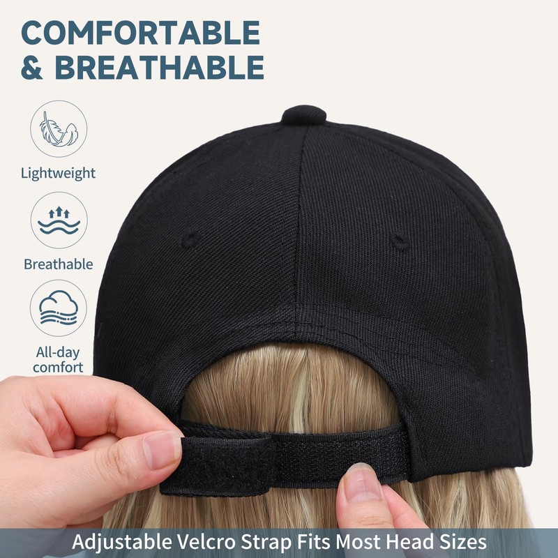 MORICA Hat Wig 20 Inch Water Wave Baseball Cap Wig