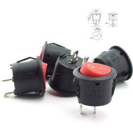 SQXBK 5-Pack Round Rocker Power Switch 6A 250V AC 2 Pin 2 Position ON/Off Power Switch SPST Red Button