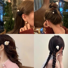 Mini Flower Hair Clips Pins for Thin Thick Hair Little Rose Pearl Hair Clips Barrettes for Women Girls Floral Hair Clips Pin Flower Hair Accessories for Women Bride Black Beige Hair Clip Hairpin