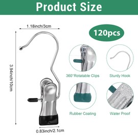 120 PCS Boot Hangers Clips for Closet, Metal Laundry Hooks Hanging Clips, Stainless Steel Clothes Pins for Boots, Pants, Towels, Socks, Space Saving Organizer for Home and Travel (6 Colors)