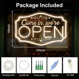 Large 3500K warm white business LED We’re OPEN neon sign with adjustable brightness color and dimmable switch for hotel equipment
