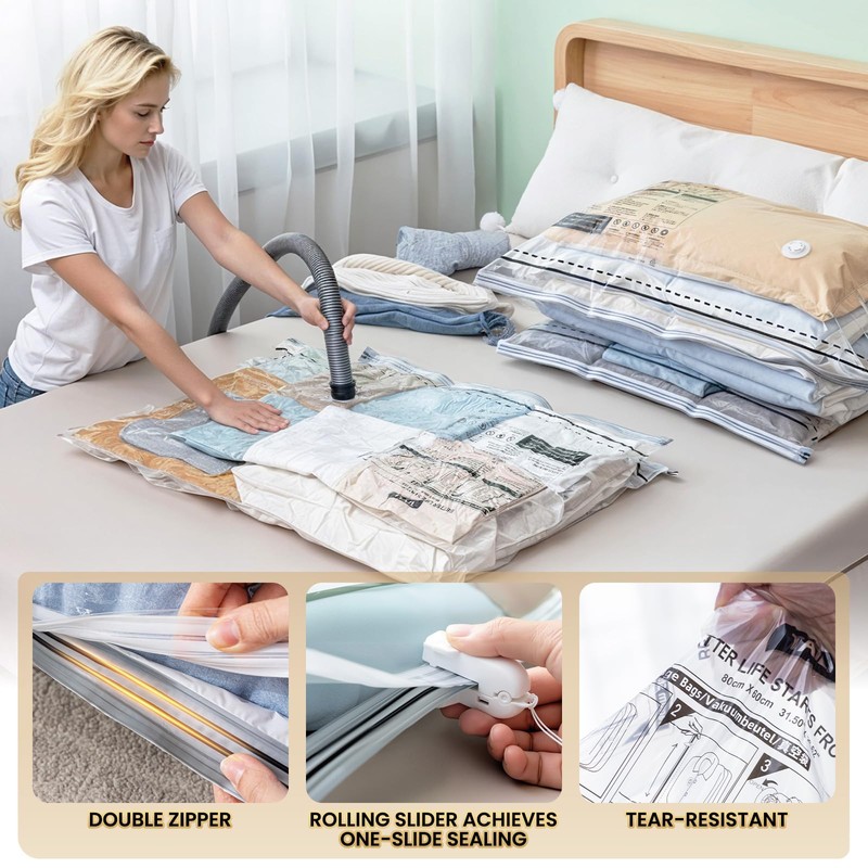 TAILI 8 Pack Vacuum Storage Bags, LONG SIDE ZIP (4