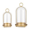 Versatile Metal Candle Holder Set with Handmade Glass Dome,Antique Brass
