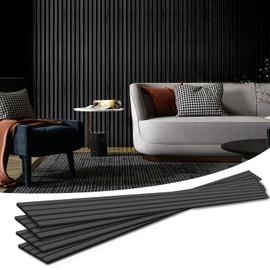 Art3d 4-Piece Wood Slat Acoustic Panels for Stylish Decor and Noise Reduction, 3D Textured Panel for Ceiling and Wall, Matte Black