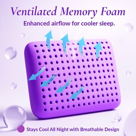 OMEO 2 Pack Lavender Cooling Memory Foam Bed Rest Pillows, Ventilated Memory Foam Cooling Pillow for Stomach, Back and Side Sleeper Support, Washable Removable Cover Sleeping Pillows, 28" x 16"