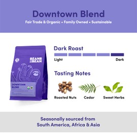 Bean & Bean Downtown Dark Roast - Organic Ground Blend Coffee – Creamy, Clean and Smooth Fair Trade – Ideal Espresso Ground Coffee Dark Roast, 11oz