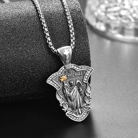 HXWZB Sanit Michael Angel Necklace Sterling Silver Archangel Pendant Michael Amulet Protection Jewelry for Men Women