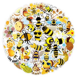 50 Pcs Bees Stickers, Cute Little Honey Bee Yellow Waterproof Vinyl Stickers for Water Bottles Laptop Computer Refrigerator Luggage for Teens Kids Girls