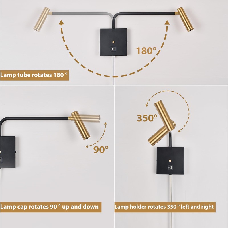 ZEROUNO LED Wall Lamp Wall Mounted Reading Lights, Dimmable Adjustable