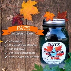 Patz Maple Sap Water 32 Ounce Jar Tapped from Wisconsin Trees for All Natural Hydration
