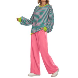 Kikibell Travel Outfits for Women Women Sweatshirt Preppy Clothes Pants for Women Pink Green L