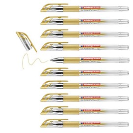 edding 2185 gel roller - gold - box of 10-0.7 mm - gel pen for writing, drawing, colouring mandalas, bullet journals - glitter gel pen, gold colour gel pen