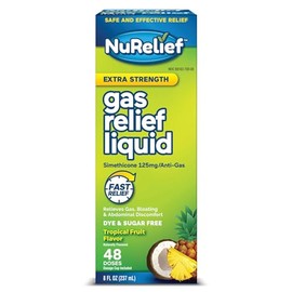 Gas Relief Liquid, Extra Strength with Simethicone 125 mg, 8 Fl Oz (48 Doses) Fast Acting Bloating Relief for Women & Men, Helps Relieve Abdominal Discomfort, Sugar-Free, Tropical Flavor