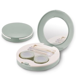 2 Pack Travel Contact Lens Case Kit, Portable Eye Contact Case with Mirror, Remover Tool, Tweezers & Solution Bottle, Contact Lens Holder Box Container Storage for Outdoor Daily (Round, Green)