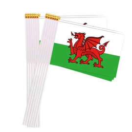 25 Packs Small Welsh Flags on Handheld Stick，Miniature Wales Dragon Flag for Outside,4x6 Inch Mini Hand Held Banner with Golden Topper,Patriotic Decorations