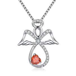 JiaYangJY Sterling Silver Infinity Angel Necklace Heart January Garnet Guardian Angel Pendant Jewelry Gifts for Her