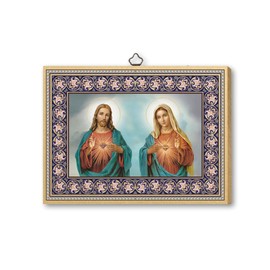 Fratelli Bonella | Sacred Picture on MDF Wood Poplar 6 mm of the Sacred Heart of Jesus and the Immaculate Heart of Mary, 15 x 20 cm, Made in Italy