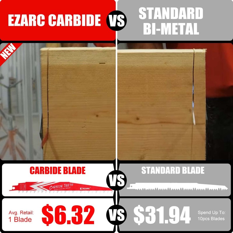EZARC Carbide Reciprocating Saw Blade R943HM Endurance for Hard Wood