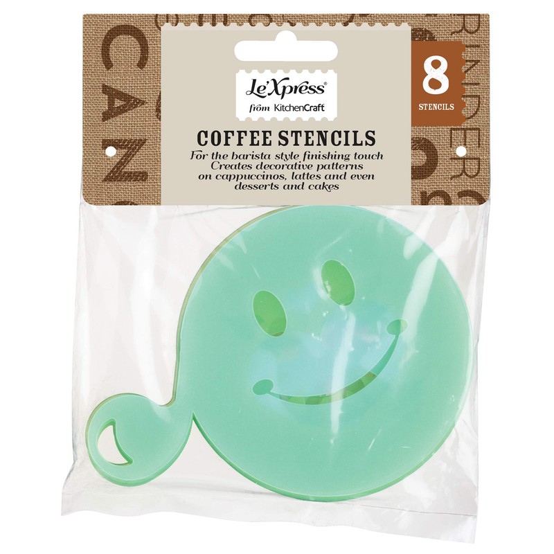 KitchenCraft Le’Xpress Kaffeeschablone für Latte Art, Kunststoff, Weiß, 8er-Set