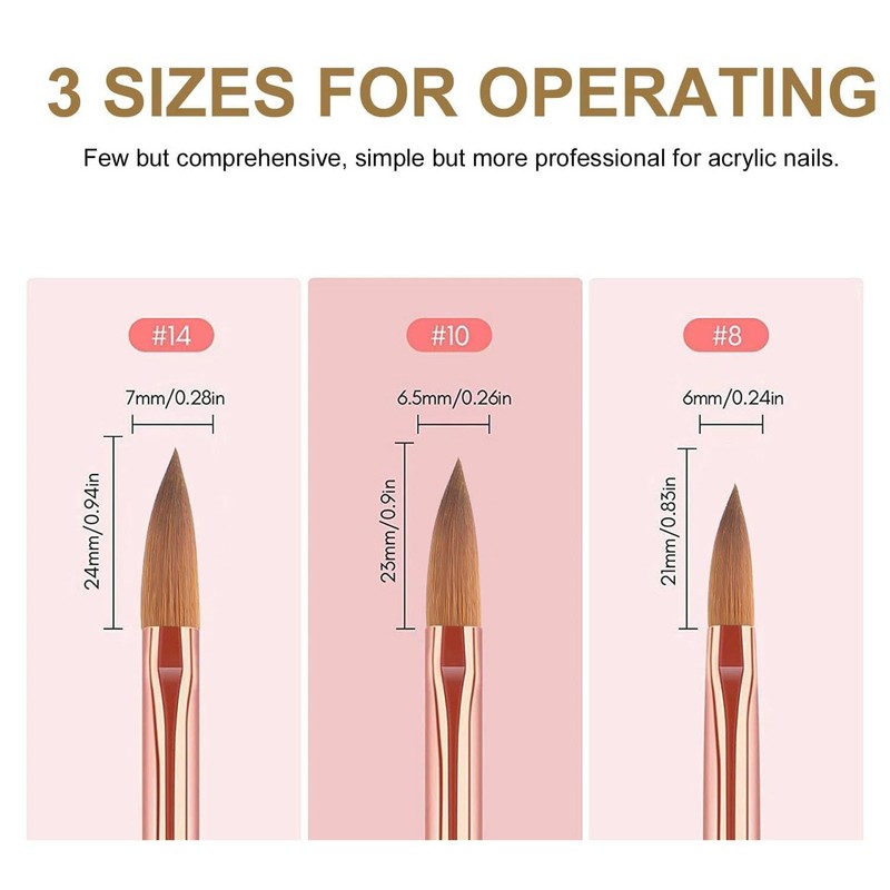 3 Pcs Acrylic Nail Brush Set for Acrylic Powder Application