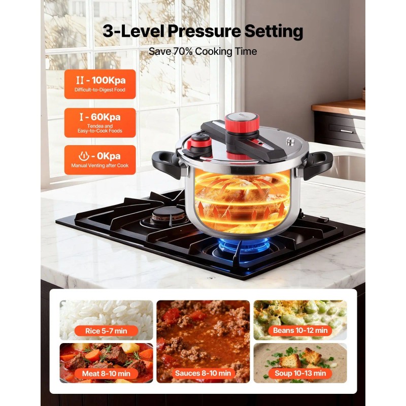 10Qt Stainless Steel Pressure Cooker with Tempered Glass Lid and