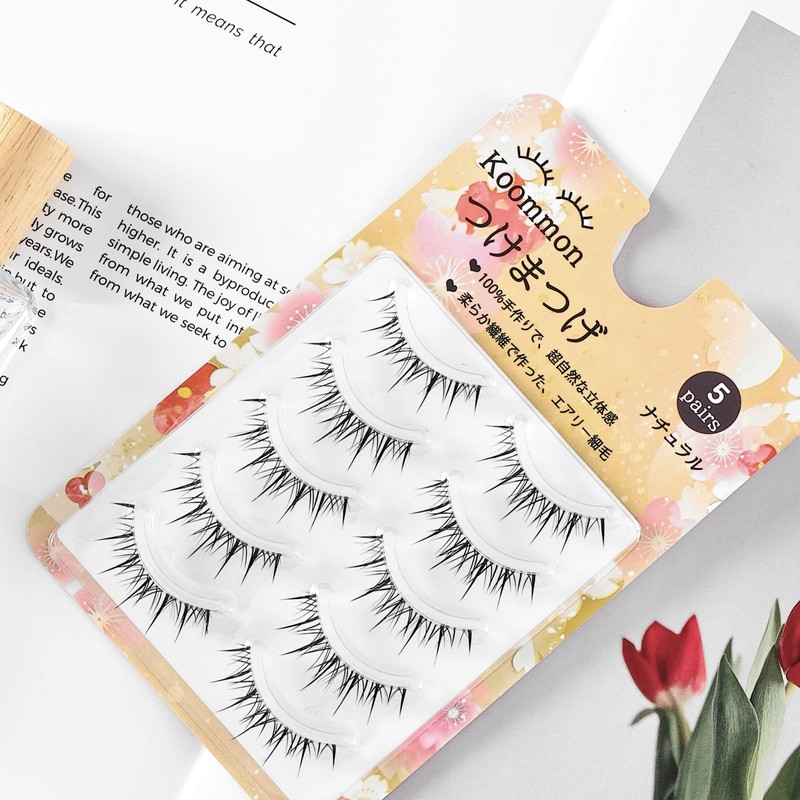Koommon Natural False Eyelashes, Transparent Axis False Eyelashes, Handmade Upper