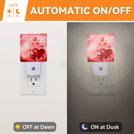 Valentine's Day Night Light,Pink Hearts Plug into Wall with Dusk to Dawn Light Sensors, Nightlights for Bedroom, Bathroom, Hallway, Kitchen, Gifts for Girls Women